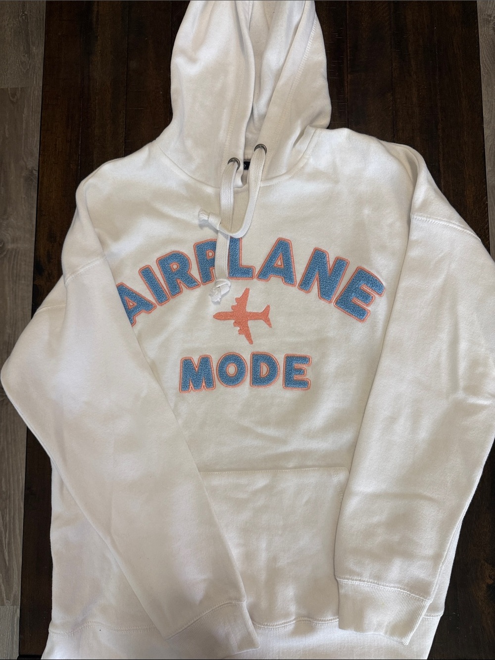 Airplane Mode Graphic Hoodie - White with Blue & Coral Accents
